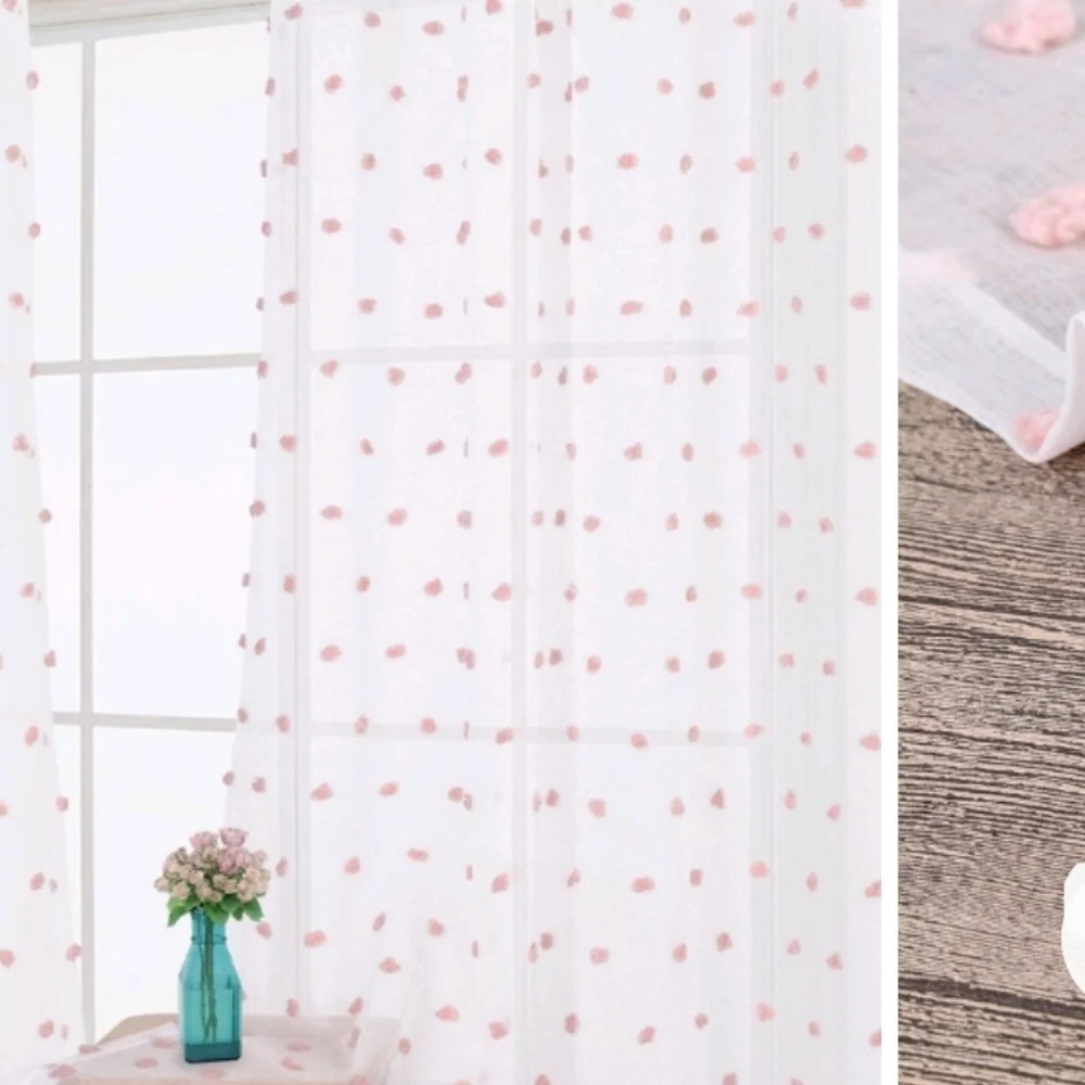 New with tags! Pom Pom Voile Sheer White and Pink Polka Dot Curtain Panels